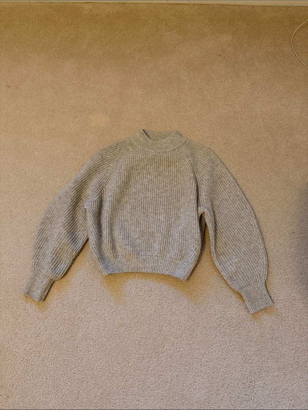 H&M Beige Balloon Sleeve Ribbed Crewneck Sweater